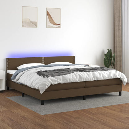 Box Spring Postel S Matrací A Led Textil Tmavě Hnědá