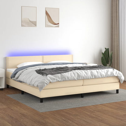 Box Spring Postel S Matrací A Led Textil Krémová