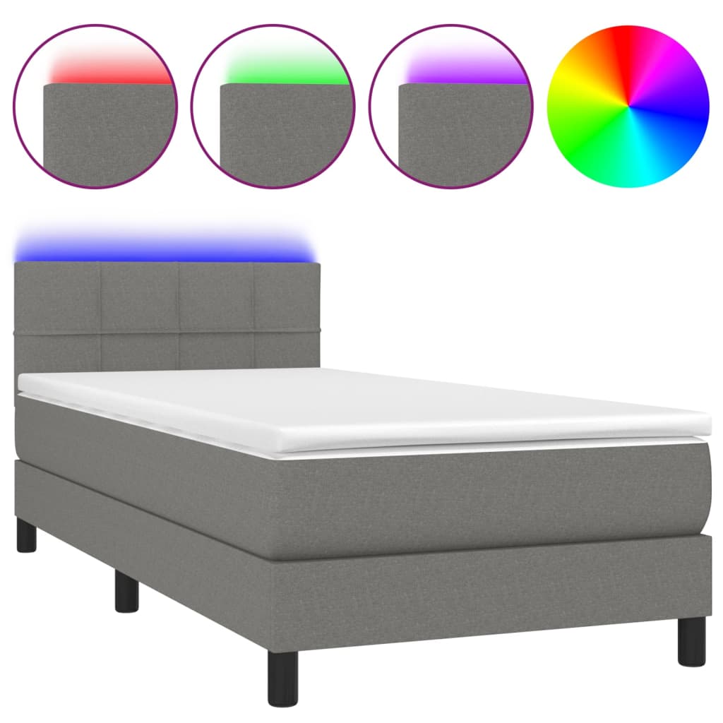 Box Spring Postel S Matrací A Led Textil Tmavě Šedá