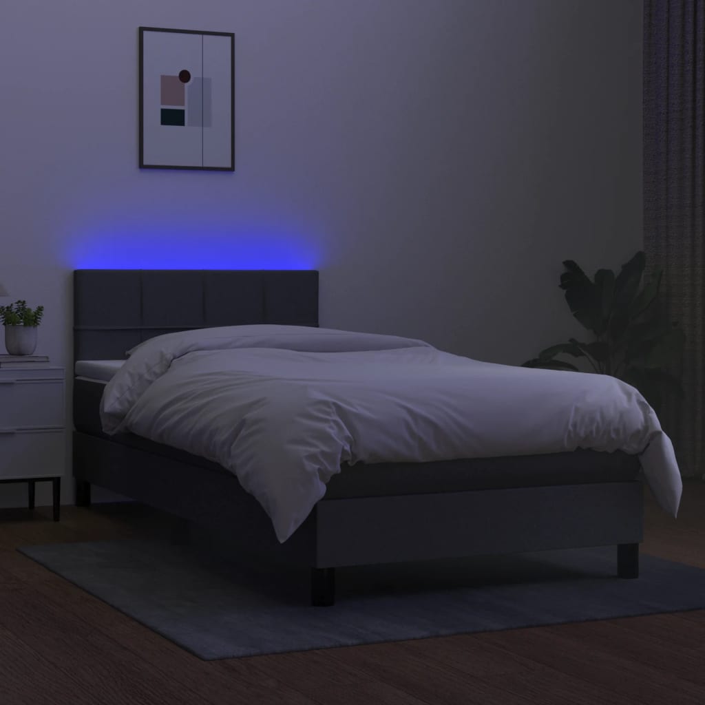 Box Spring Postel S Matrací A Led Textil Tmavě Šedá