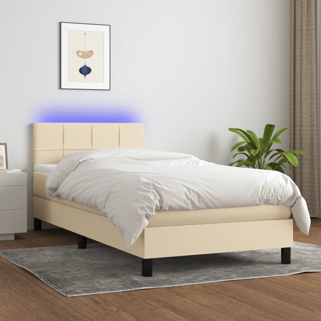 Box Spring Postel S Matrací A Led Textil Krémová
