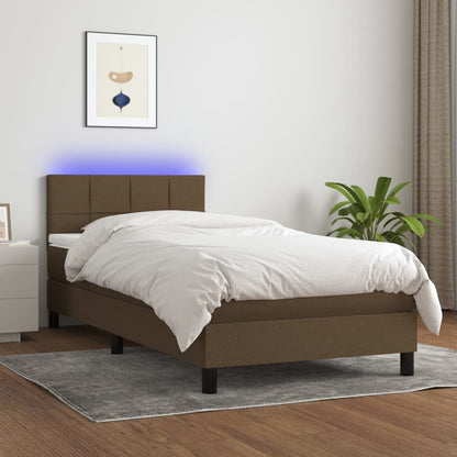 Box Spring Postel S Matrací A Led Textil Tmavě Hnědá