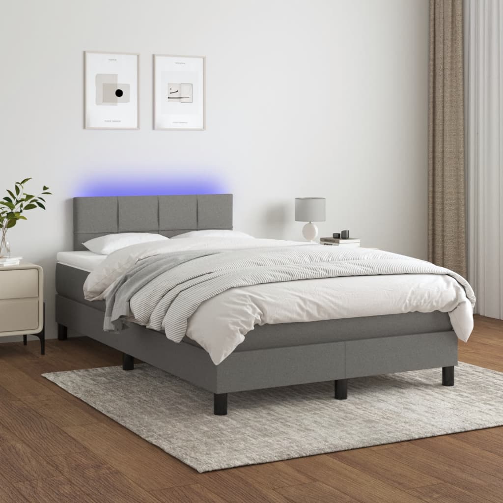 Box Spring Postel S Matrací A Led Textil Tmavě Šedá