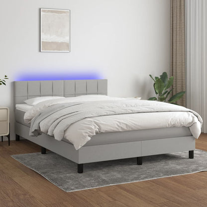 Box Spring Postel S Matrací A Led Textil Světle Šedá
