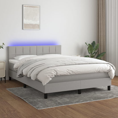 Box Spring Postel S Matrací A Led Textil Světle Šedá