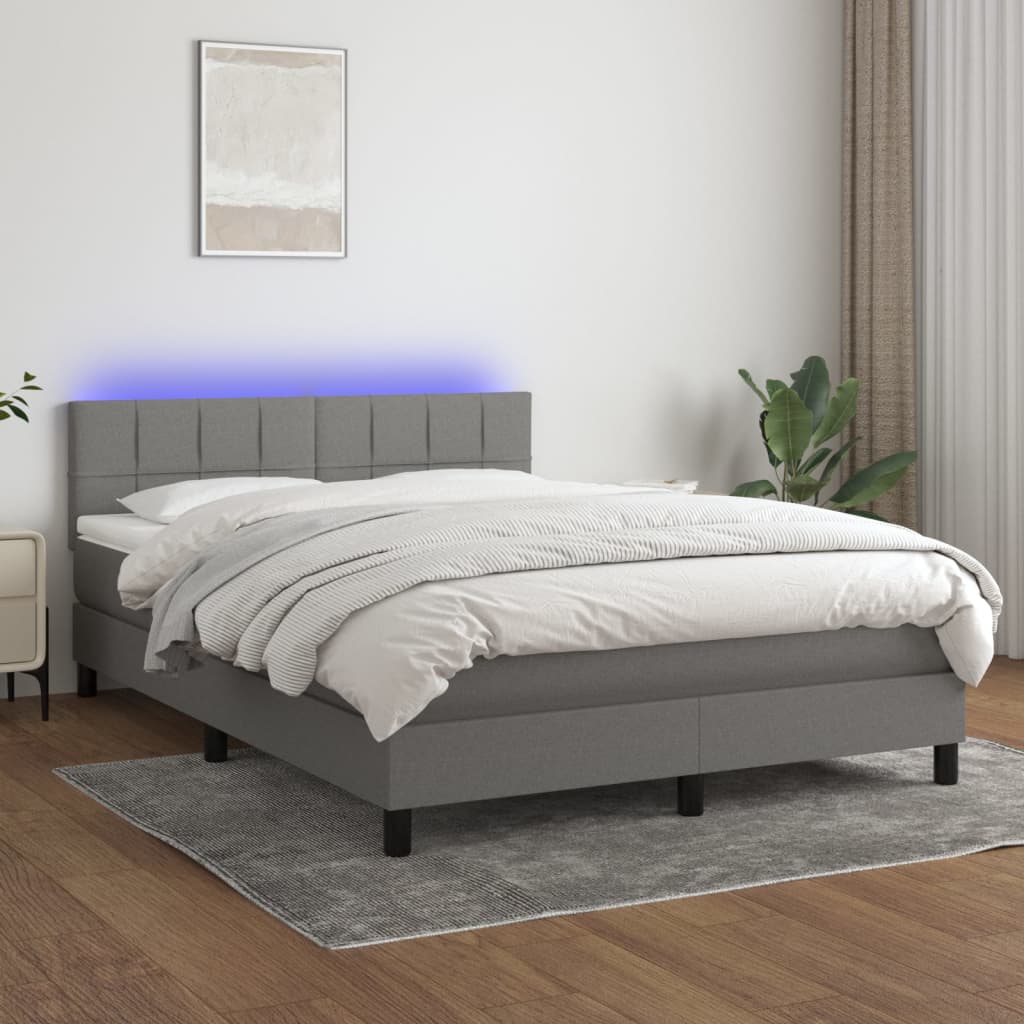 Box Spring Postel S Matrací A Led Textil Tmavě Šedá
