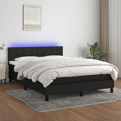 Box Spring Postel S Matrací A Led Černá Textil Černá