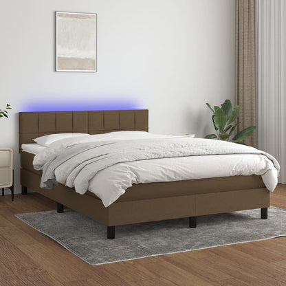 Box Spring Postel S Matrací A Led Textil Tmavě Hnědá
