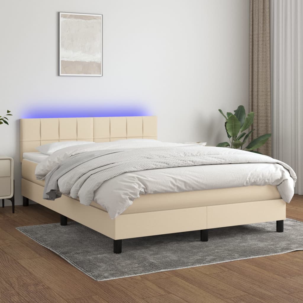 Box Spring Postel S Matrací A Led Textil Krémová