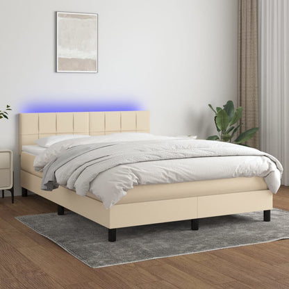 Box Spring Postel S Matrací A Led Textil Krémová