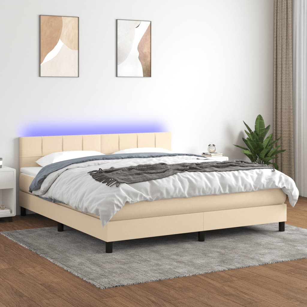 Box Spring Postel S Matrací A Led Textil Krémová