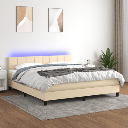 Box Spring Postel S Matrací A Led Textil Krémová