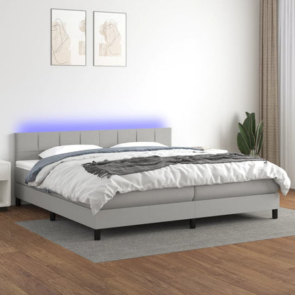 Box Spring Postel S Matrací A Led Textil Světle Šedá