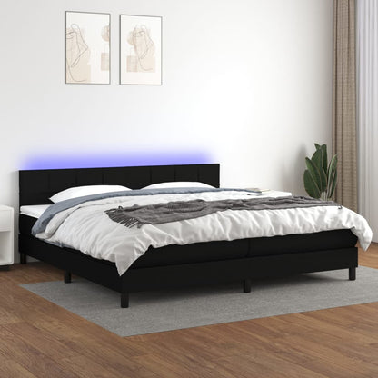 Box Spring Postel S Matrací A Led Černá Textil Černá