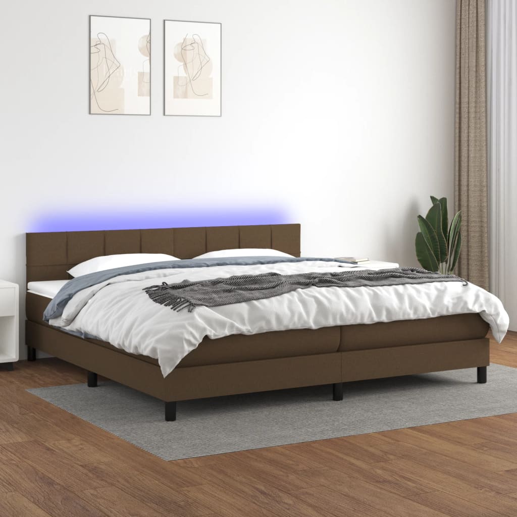 Box Spring Postel S Matrací A Led Textil Tmavě Hnědá