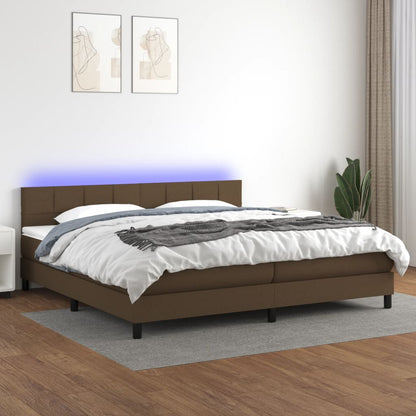 Box Spring Postel S Matrací A Led Textil Tmavě Hnědá