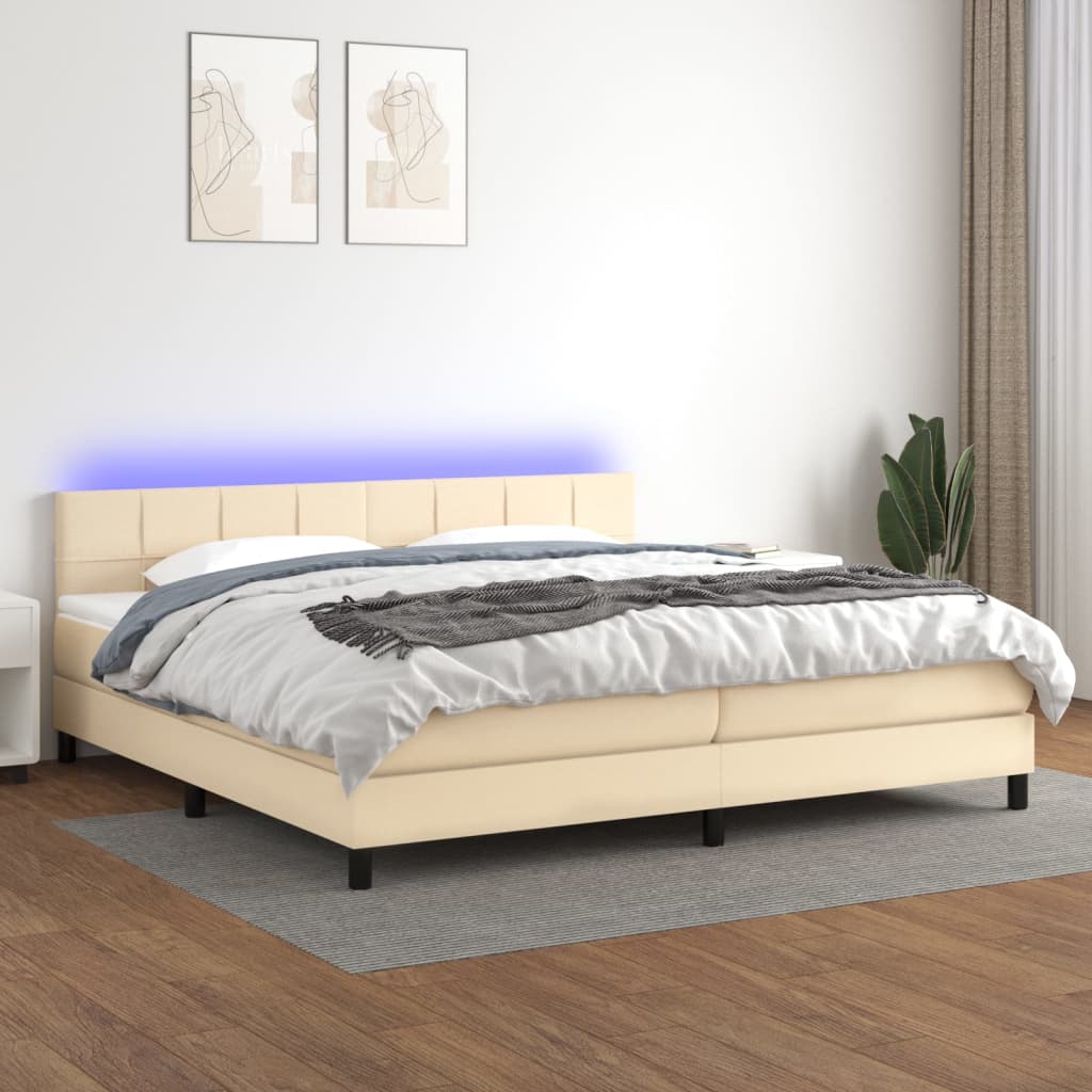 Box Spring Postel S Matrací A Led Textil Krémová