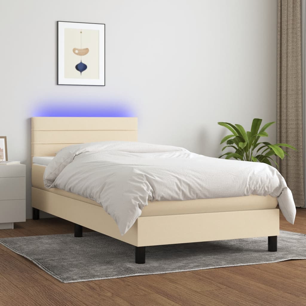 Box Spring Postel S Matrací A Led Textil Krémová
