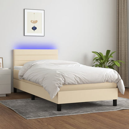 Box Spring Postel S Matrací A Led Textil Krémová