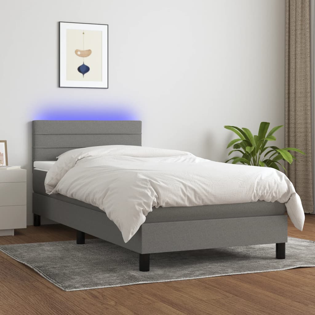 Box Spring Postel S Matrací A Led Textil Tmavě Šedá