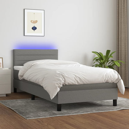 Box Spring Postel S Matrací A Led Textil Tmavě Šedá