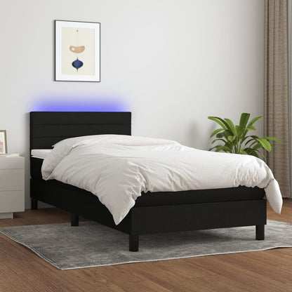 Box Spring Postel S Matrací A Led Černá Textil Černá