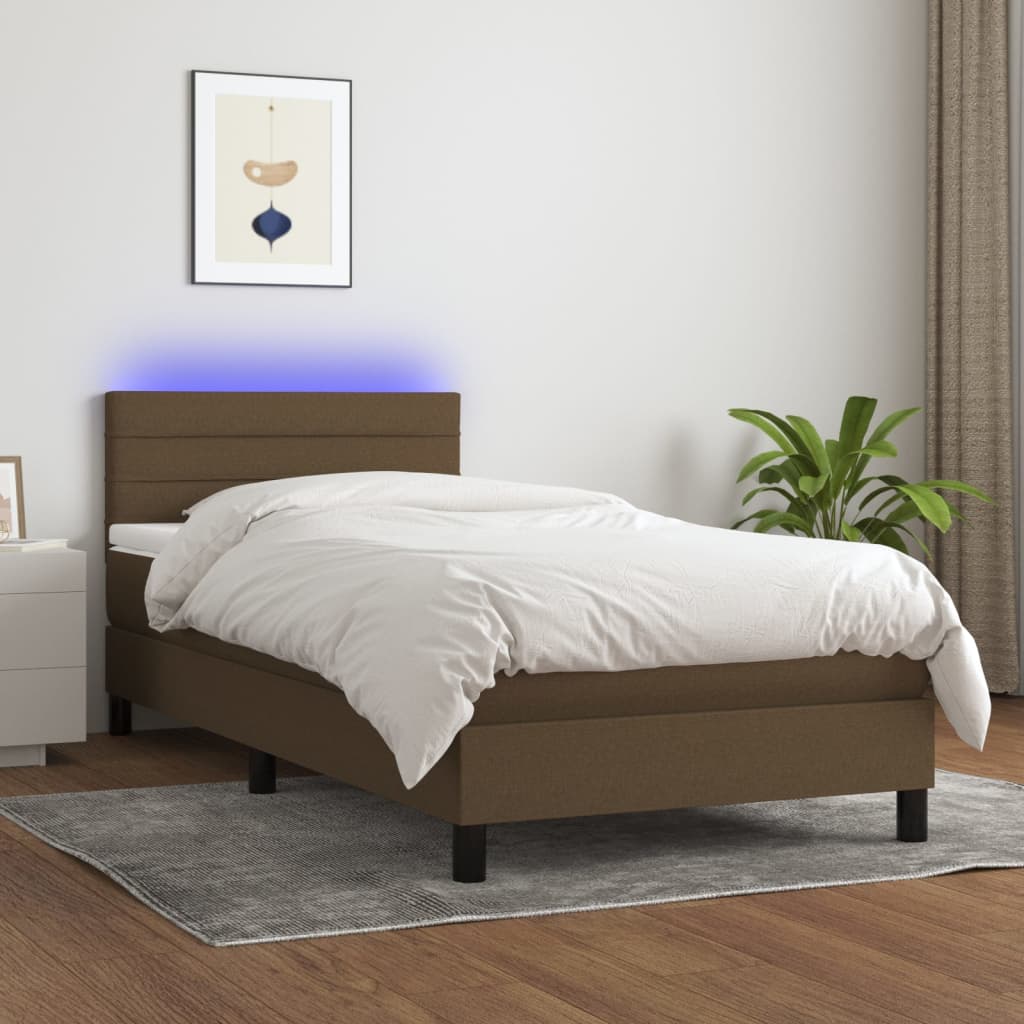 Box Spring Postel S Matrací A Led Textil Tmavě Hnědá