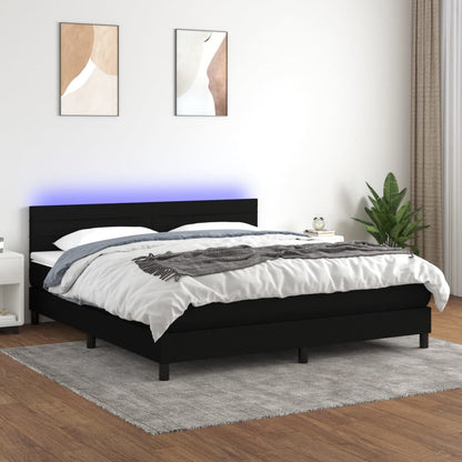 Box Spring Postel S Matrací A Led Černá Textil Černá