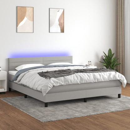 Box Spring Postel S Matrací A Led Textil Světle Šedá