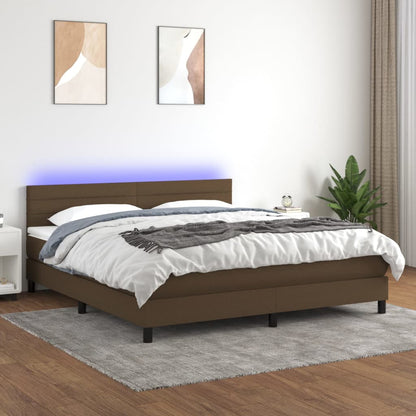 Box Spring Postel S Matrací A Led Textil Tmavě Hnědá