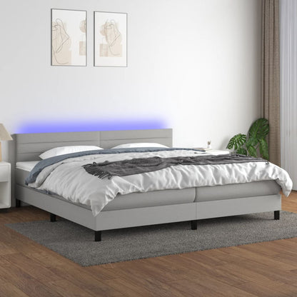 Box Spring Postel S Matrací A Led Textil Světle Šedá