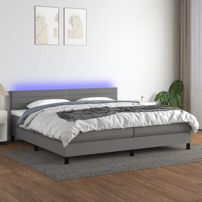 Box Spring Postel S Matrací A Led Textil Tmavě Šedá