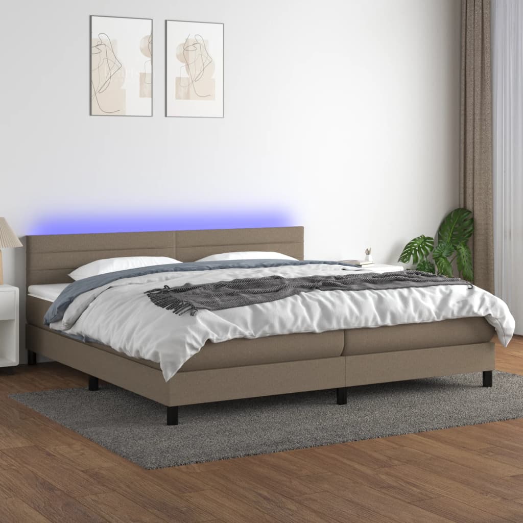 Box Spring Postel S Matrací A Led Textil Taupe