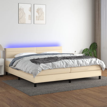 Box Spring Postel S Matrací A Led Textil Krémová