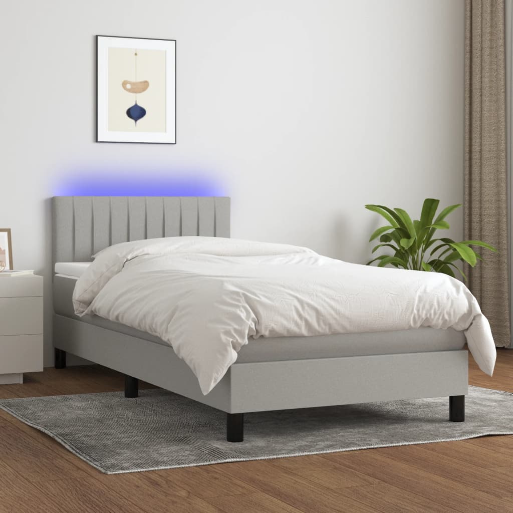 Box Spring Postel S Matrací A Led Textil Světle Šedá
