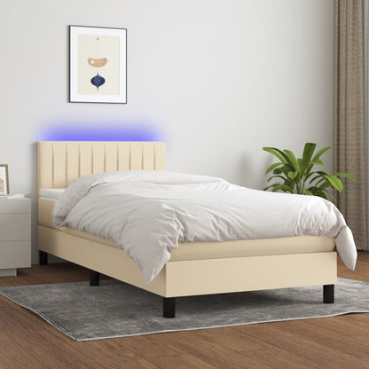 Box Spring Postel S Matrací A Led Textil Krémová
