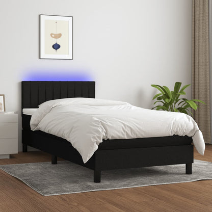 Box Spring Postel S Matrací A Led Černá Textil Černá