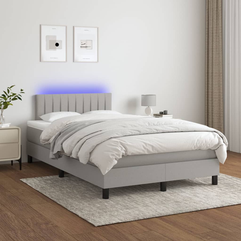 Box Spring Postel S Matrací A Led Textil Světle Šedá