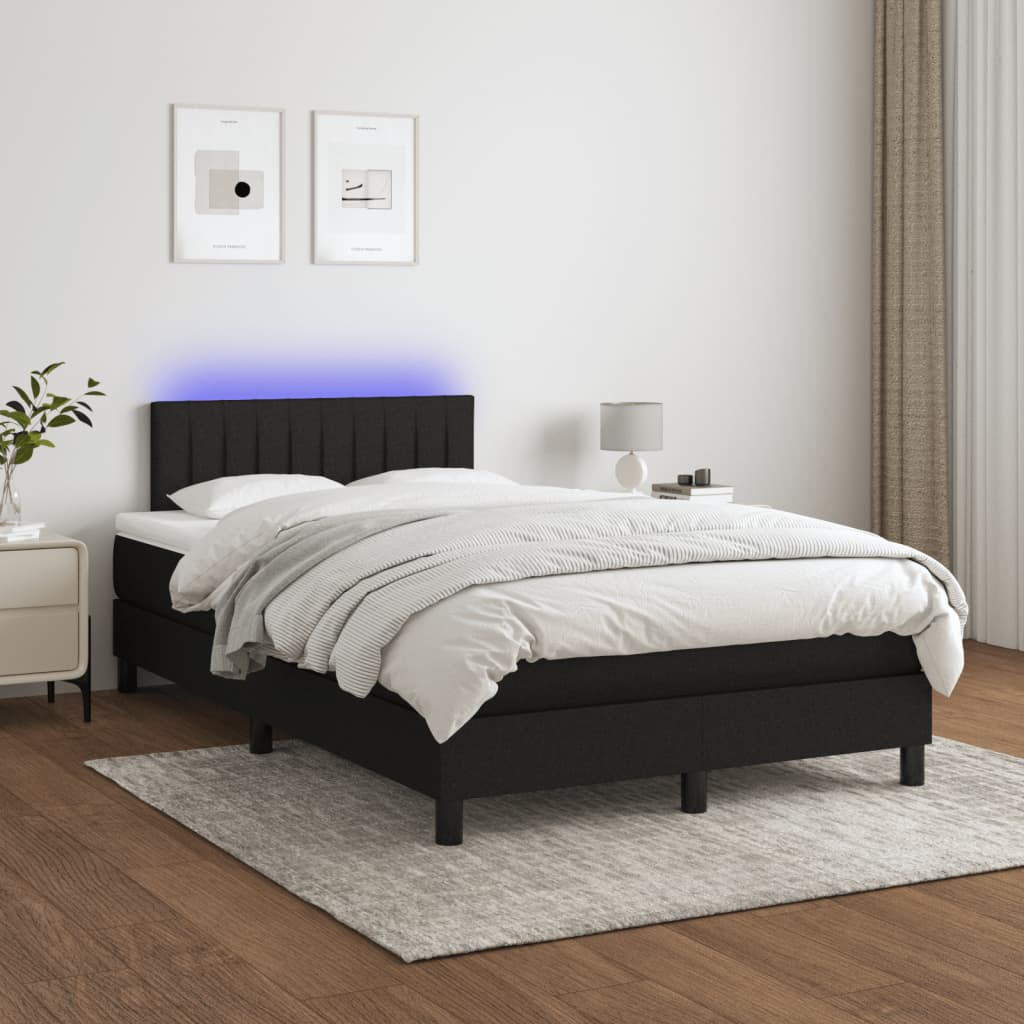 Box Spring Postel S Matrací A Led Černá Textil Černá