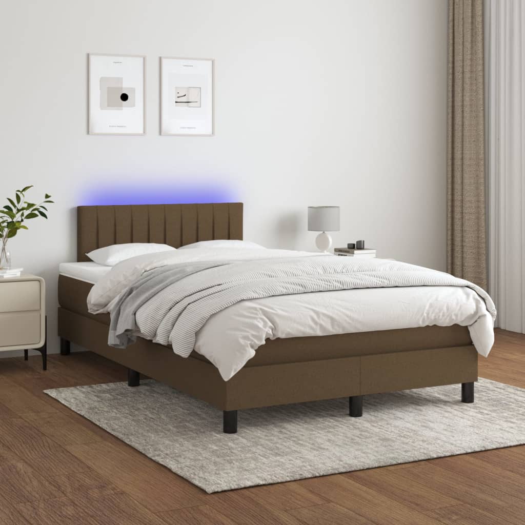 Box Spring Postel S Matrací A Led Textil Tmavě Hnědá