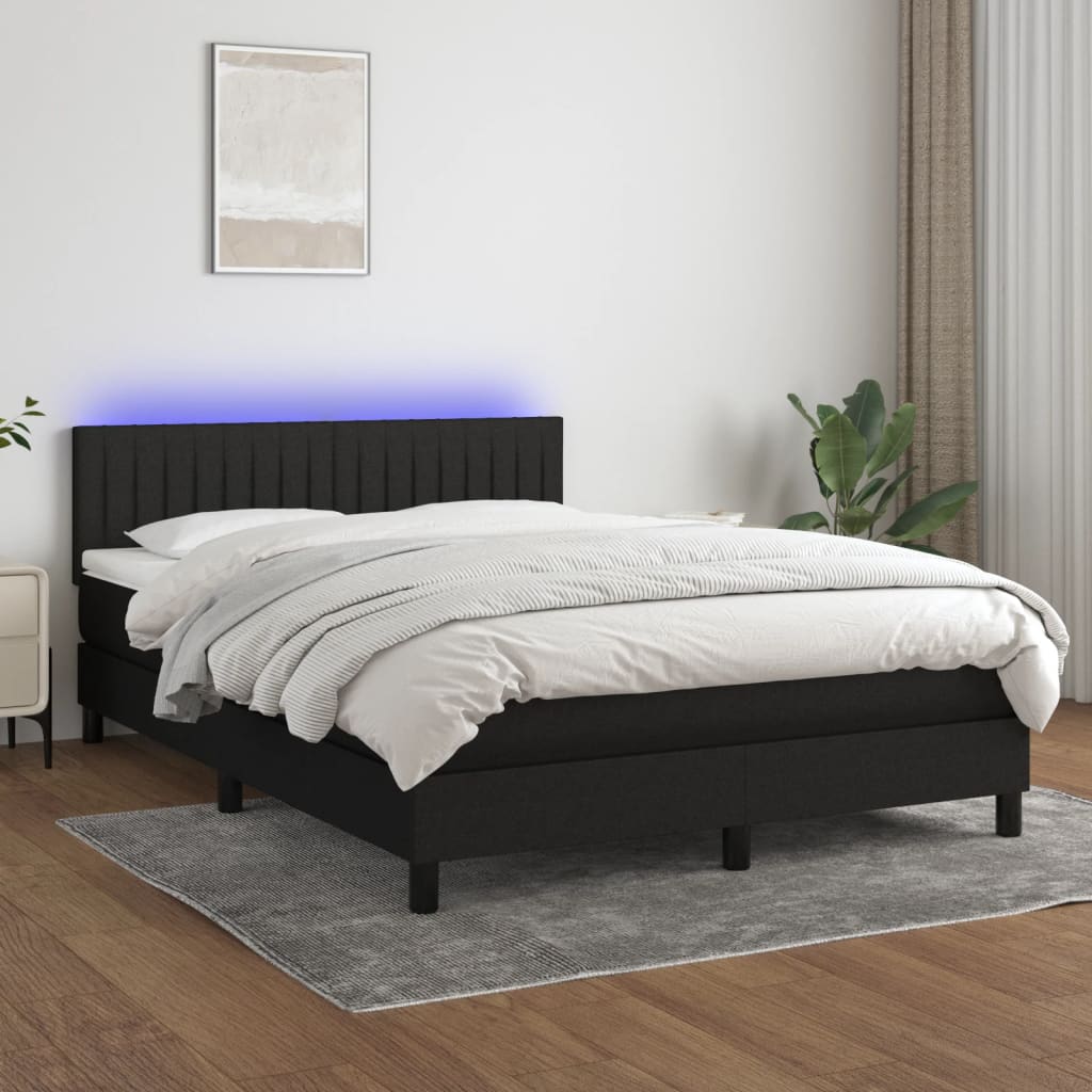 Box Spring Postel S Matrací A Led Černá Textil Černá