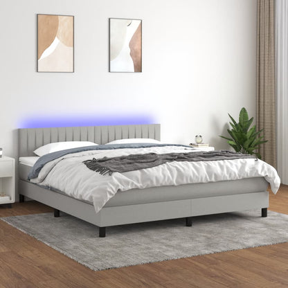 Box Spring Postel S Matrací A Led Textil Světle Šedá