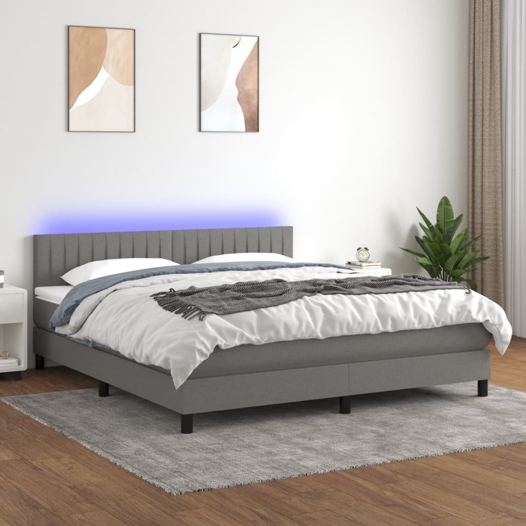 Box Spring Postel S Matrací A Led Textil Tmavě Šedá