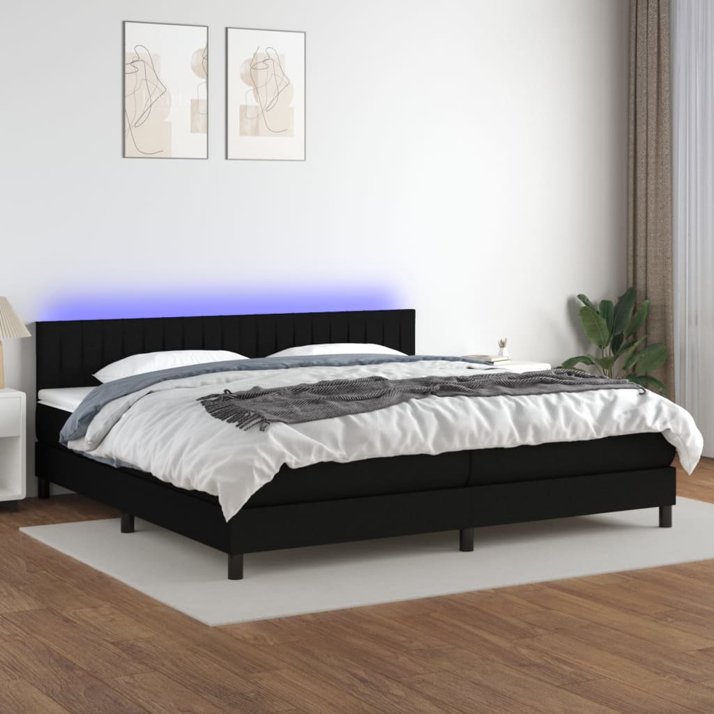 Box Spring Postel S Matrací A Led Černá Textil Černá