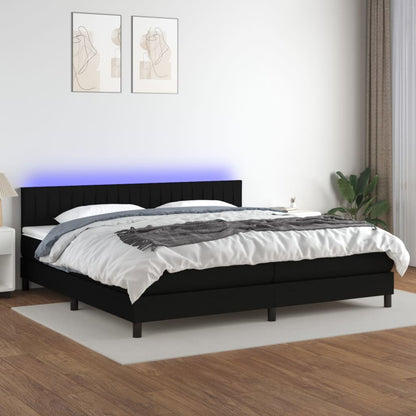 Box Spring Postel S Matrací A Led Černá Textil Černá