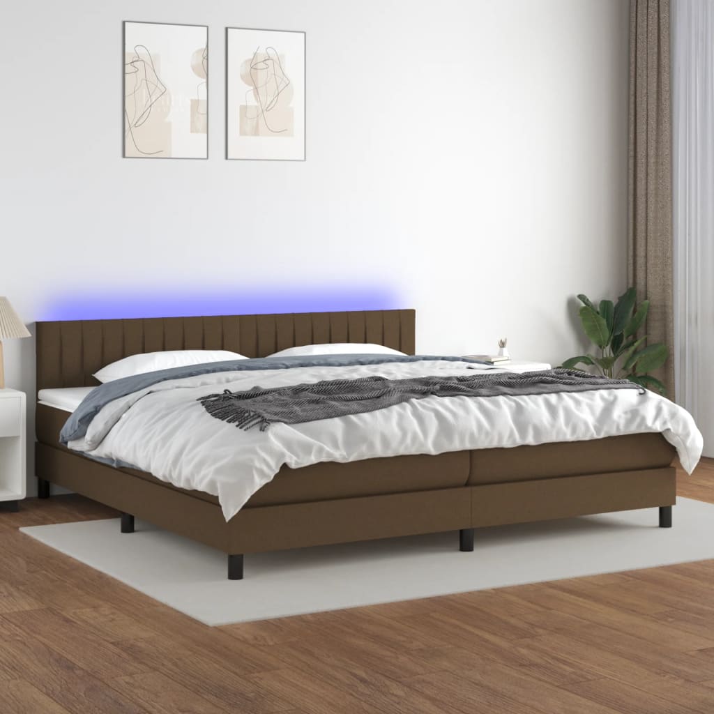 Box Spring Postel S Matrací A Led Textil Tmavě Hnědá