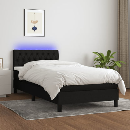 Box Spring Postel S Matrací A Led Černá Textil Černá