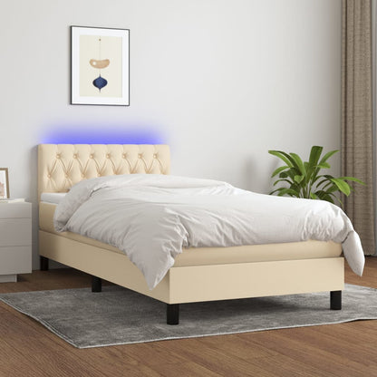 Box Spring Postel S Matrací A Led Textil Krémová