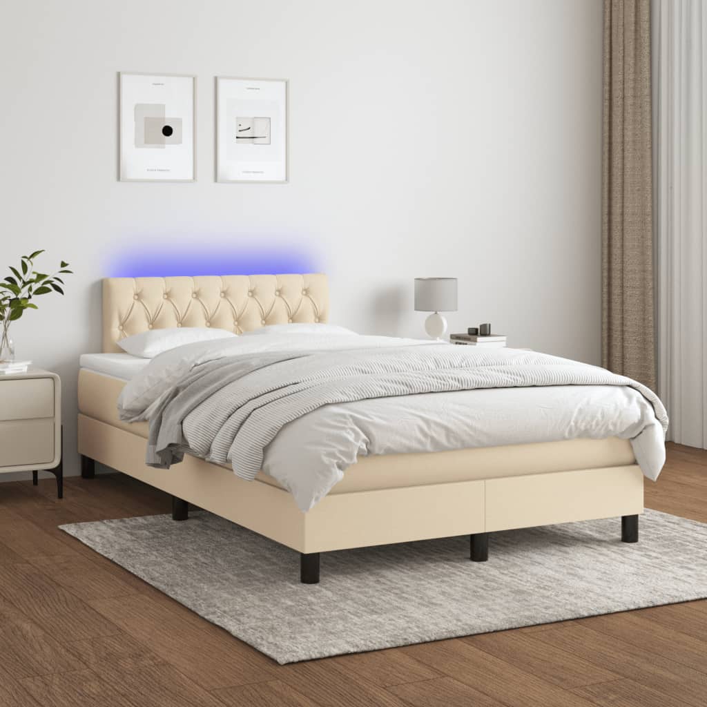Box Spring Postel S Matrací A Led Textil Krémová