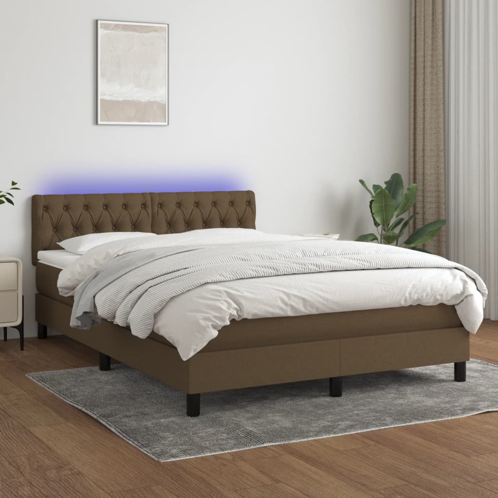 Box Spring Postel S Matrací A Led Textil Tmavě Hnědá
